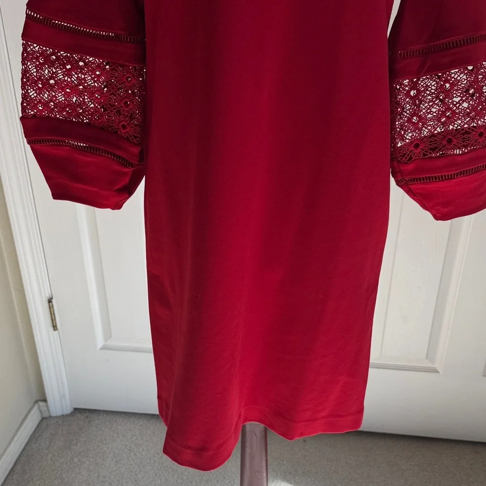 Chico's Vibrant Red Dress with Lace Sleeves, M - Picture 6 of 14